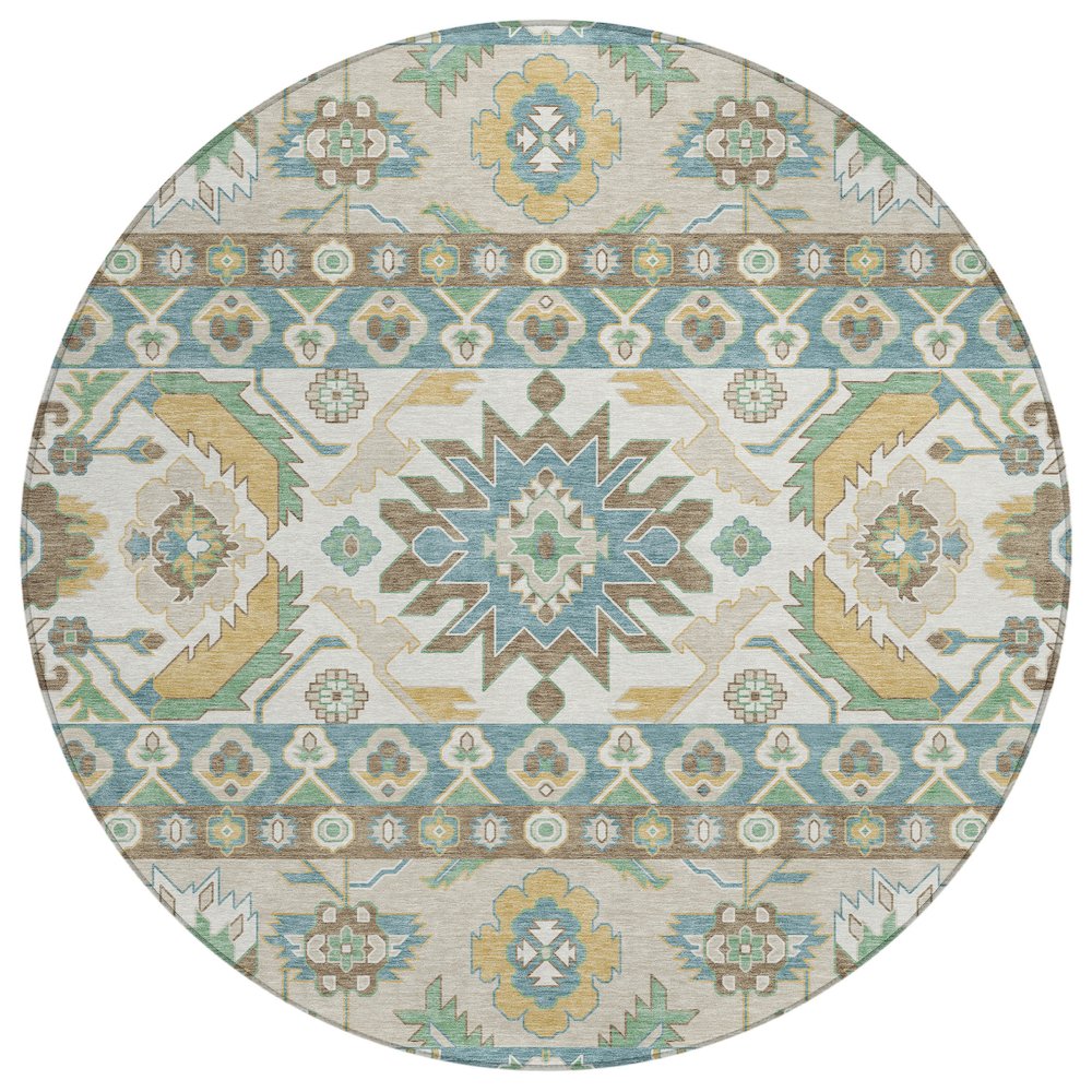 Machine Washable Indoor/Outdoor Chantille ACN2583 Teal 8' x 8' Round Rug. Picture 1
