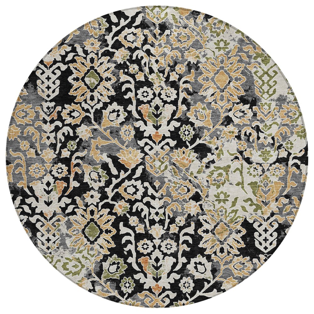Machine Washable Indoor/Outdoor Chantille ACN2584 Black 8' x 8' Round Rug. Picture 1