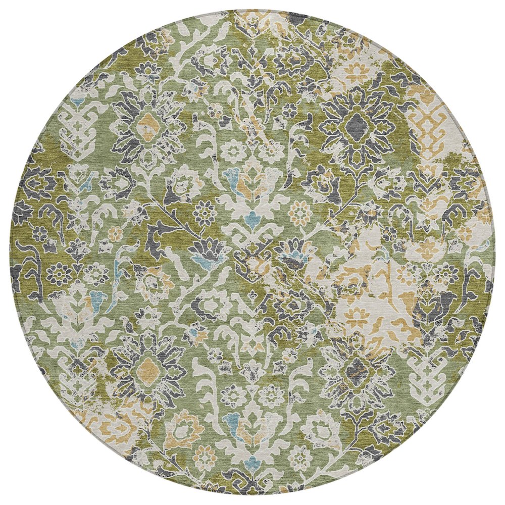Machine Washable Indoor/Outdoor Chantille ACN2584 Green 8' x 8' Round Rug. Picture 1