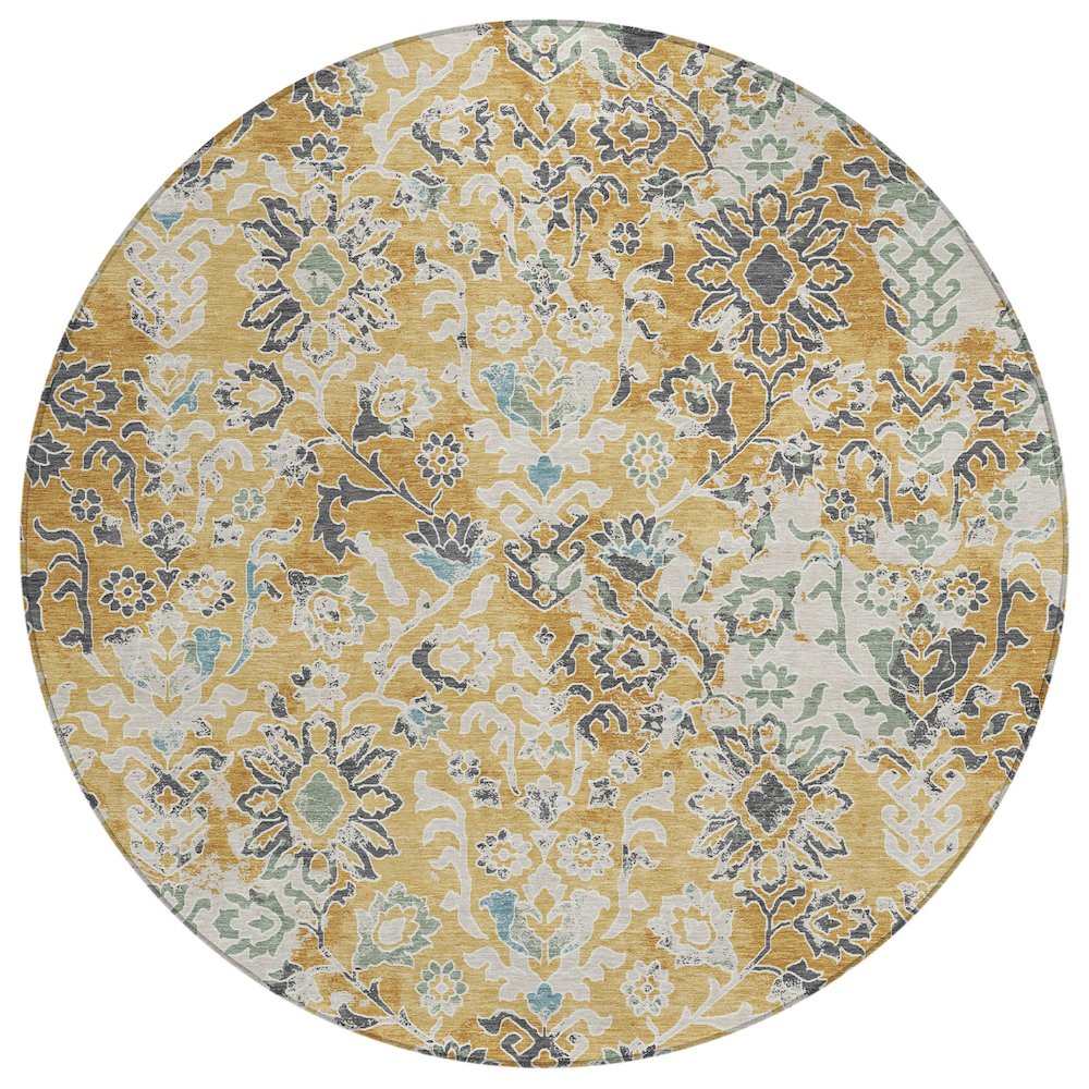 Machine Washable Indoor/Outdoor Chantille ACN2584 Gold 8' x 8' Round Rug. Picture 1