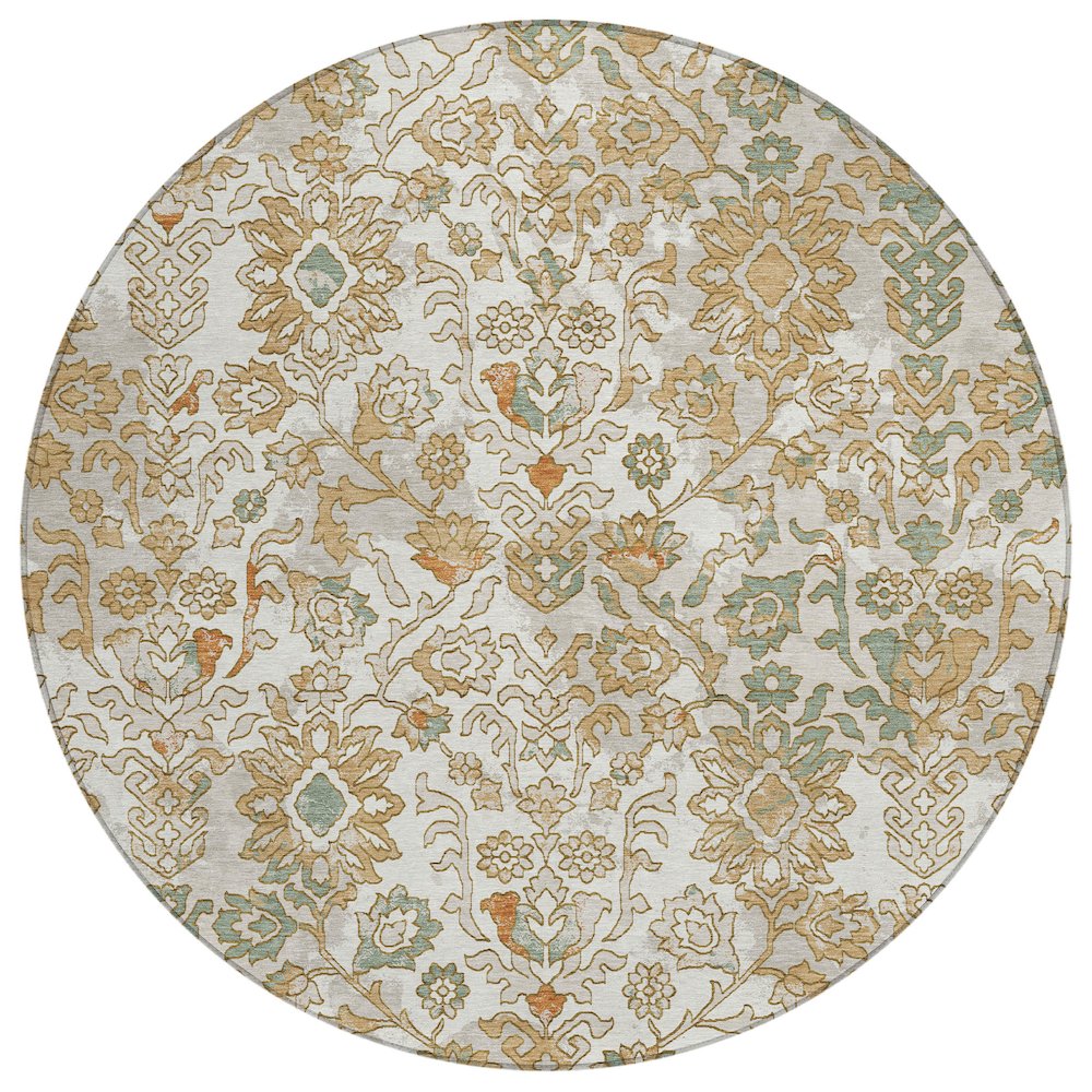 Machine Washable Indoor/Outdoor Chantille ACN2584 Ivory 8' x 8' Round Rug. Picture 1