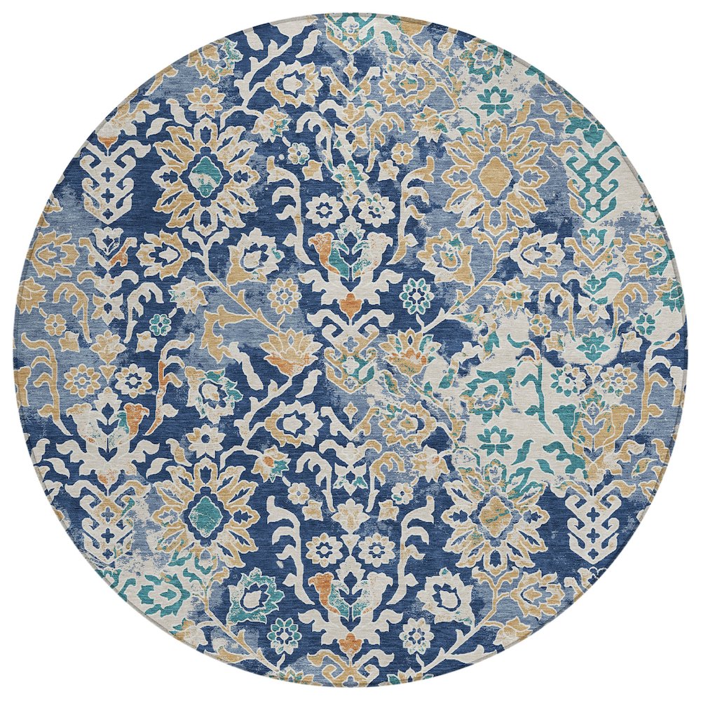 Machine Washable Indoor/Outdoor Chantille ACN2584 Blue 8' x 8' Round Rug. Picture 1