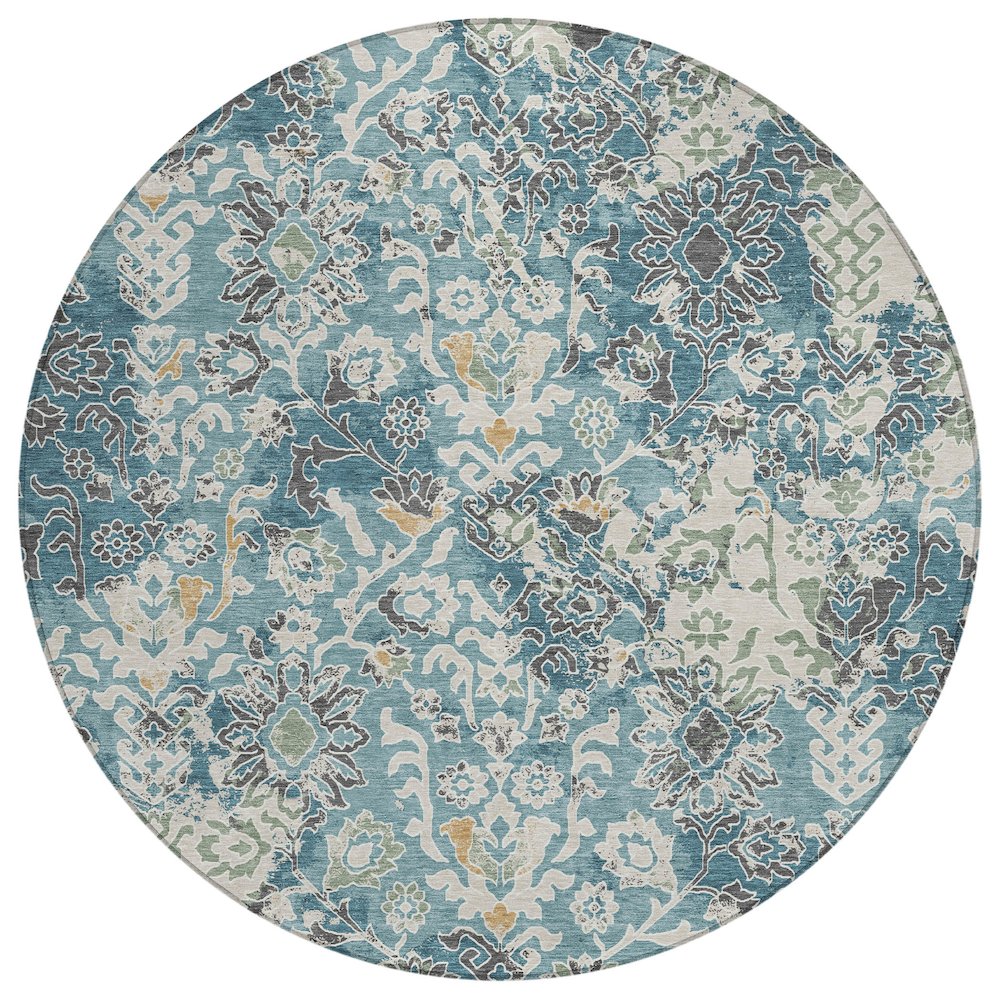Machine Washable Indoor/Outdoor Chantille ACN2584 Teal 8' x 8' Round Rug. Picture 1