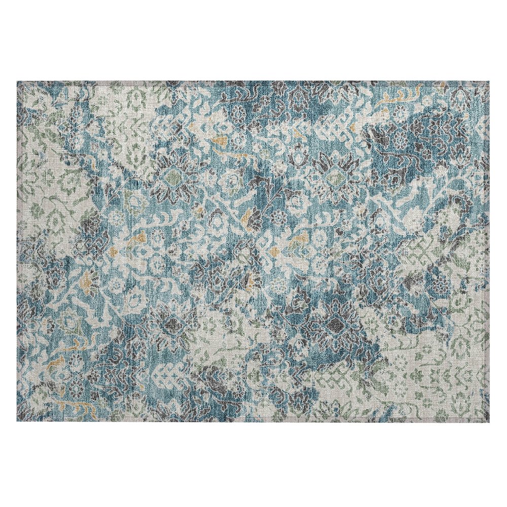 Machine Washable Indoor/Outdoor Chantille ACN2584 Teal 1'8" x 2'6" Rug. Picture 1