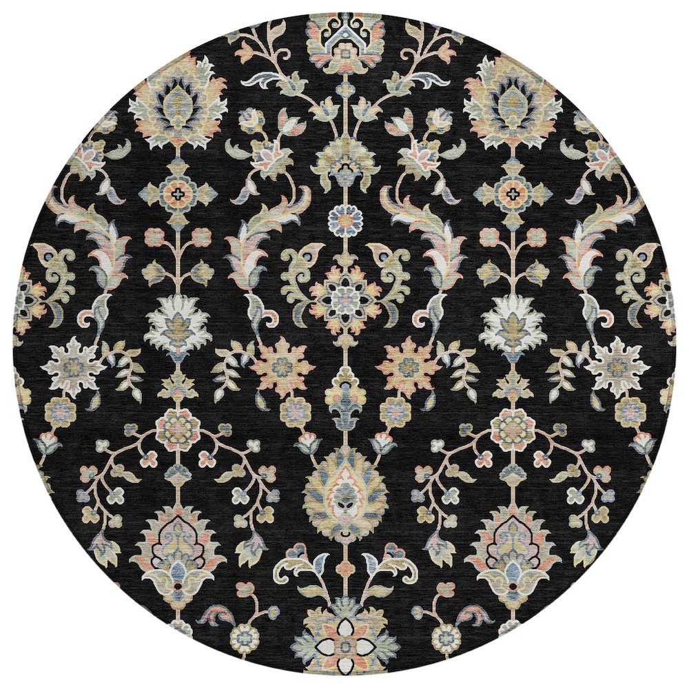 Machine Washable Indoor/Outdoor Chantille ACN2585 Black 8' x 8' Round Rug. Picture 1