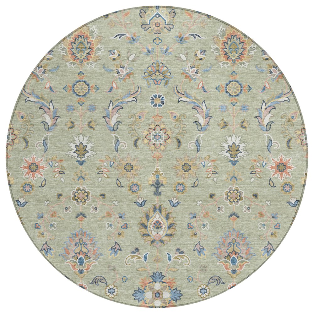 Machine Washable Indoor/Outdoor Chantille ACN2585 Green 8' x 8' Round Rug. Picture 1