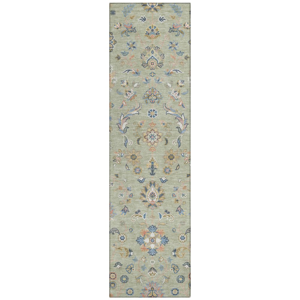 Machine Washable Indoor/Outdoor Chantille ACN2585 Green 2'3" x 7'6" Runner Rug. Picture 1