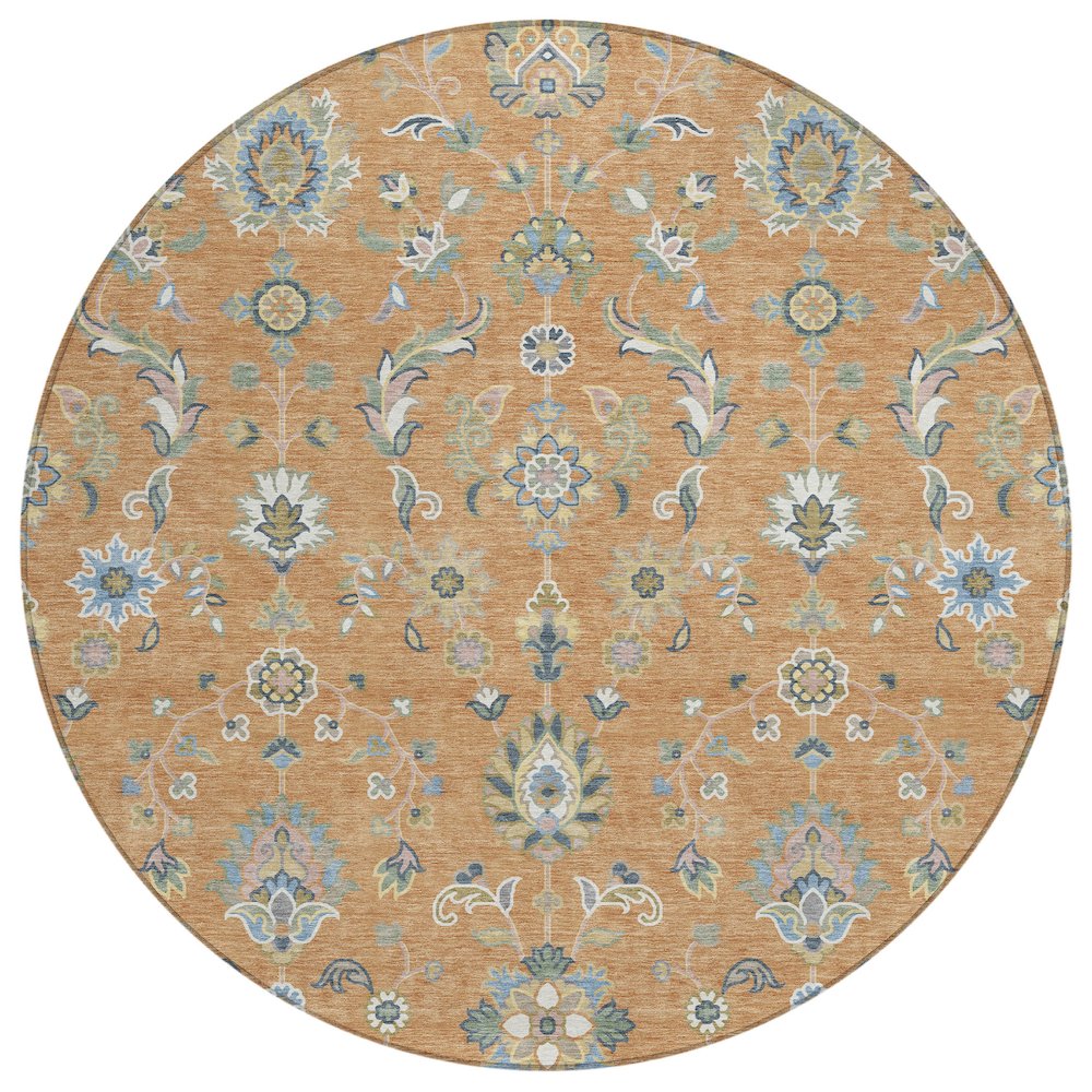 Machine Washable Indoor/Outdoor Chantille ACN2585 Orange 8' x 8' Round Rug. Picture 1