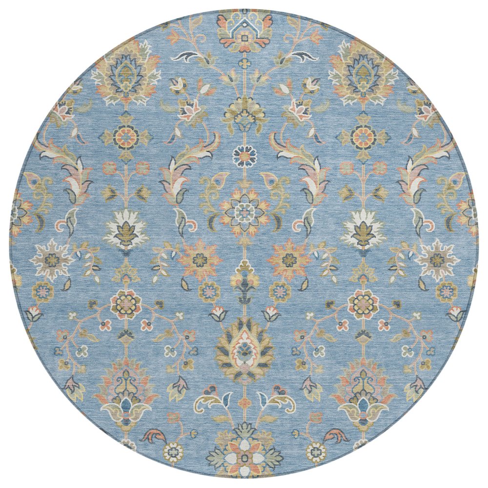 Machine Washable Indoor/Outdoor Chantille ACN2585 Blue 8' x 8' Round Rug. Picture 1
