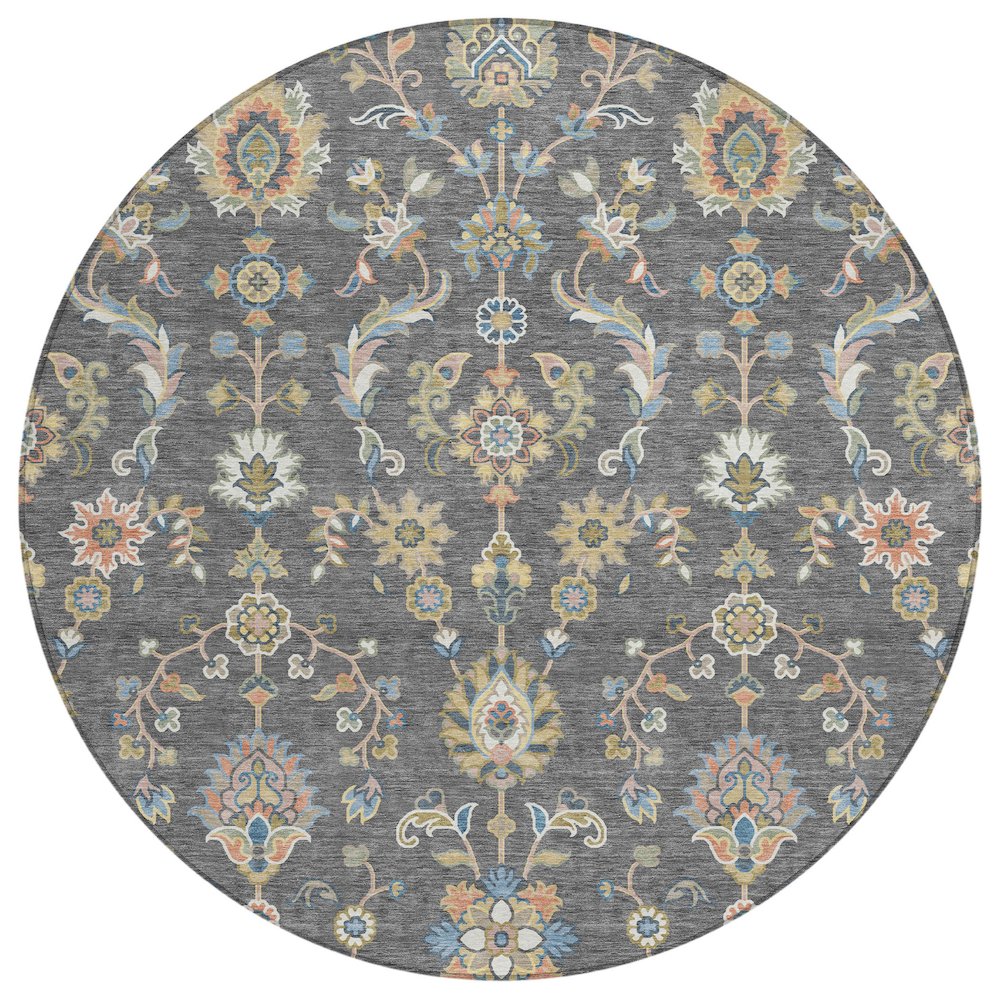 Machine Washable Indoor/Outdoor Chantille ACN2585 Gray 8' x 8' Round Rug. Picture 1