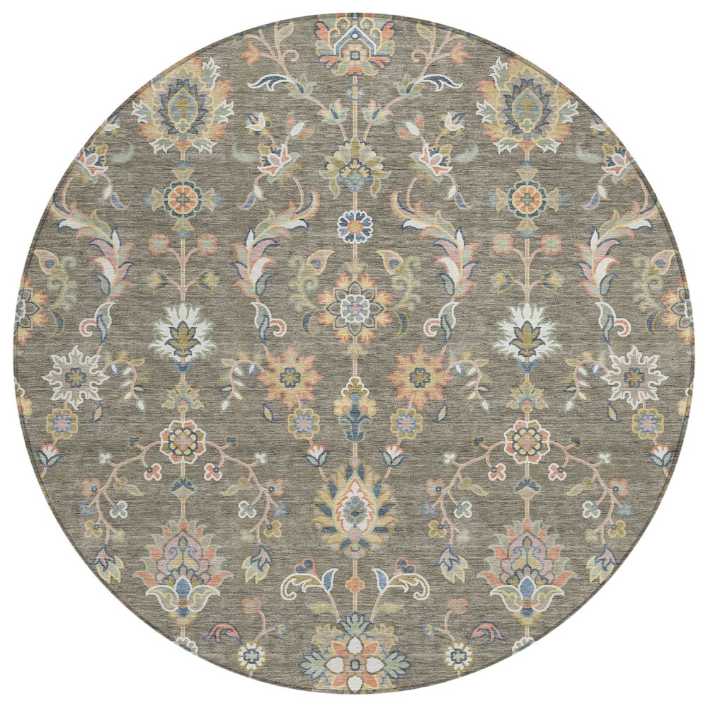 Machine Washable Indoor/Outdoor Chantille ACN2585 Brown 8' x 8' Round Rug. Picture 1