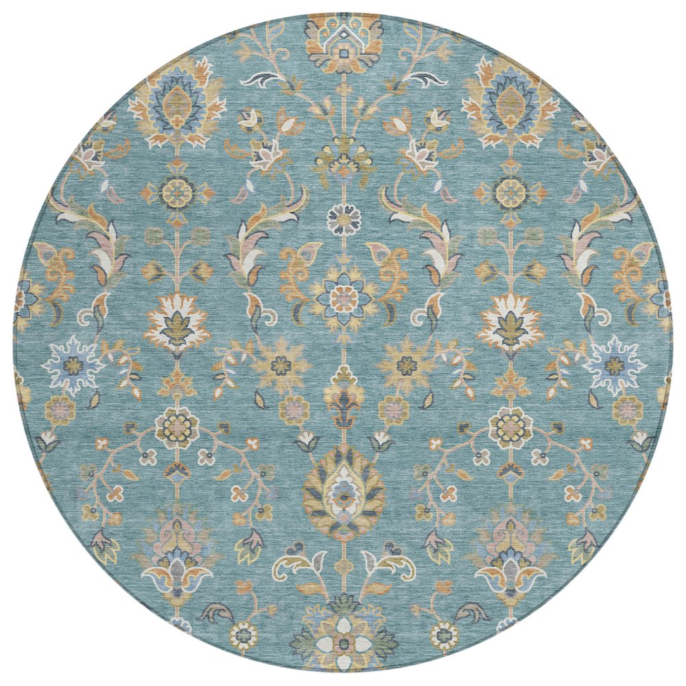 Machine Washable Indoor/Outdoor Chantille ACN2585 Teal 8' x 8' Round Rug. Picture 1