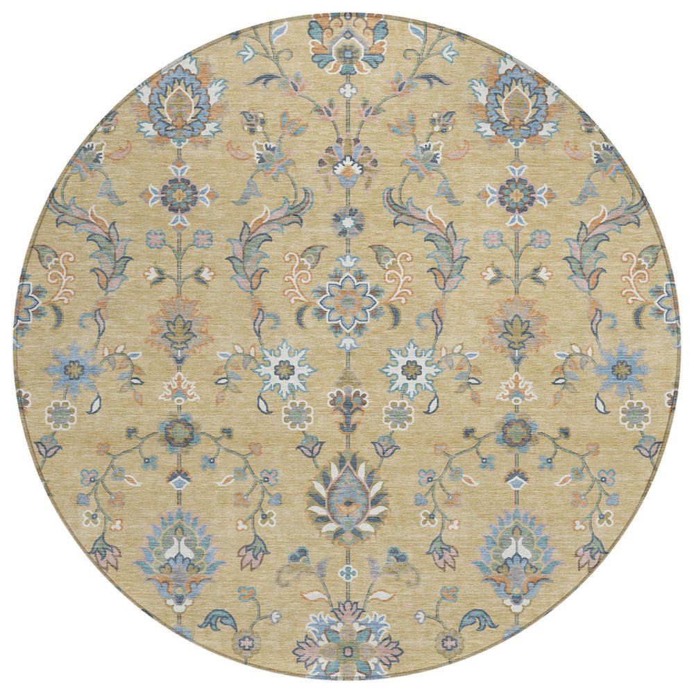 Machine Washable Indoor/Outdoor Chantille ACN2585 Gold 8' x 8' Round Rug. Picture 1