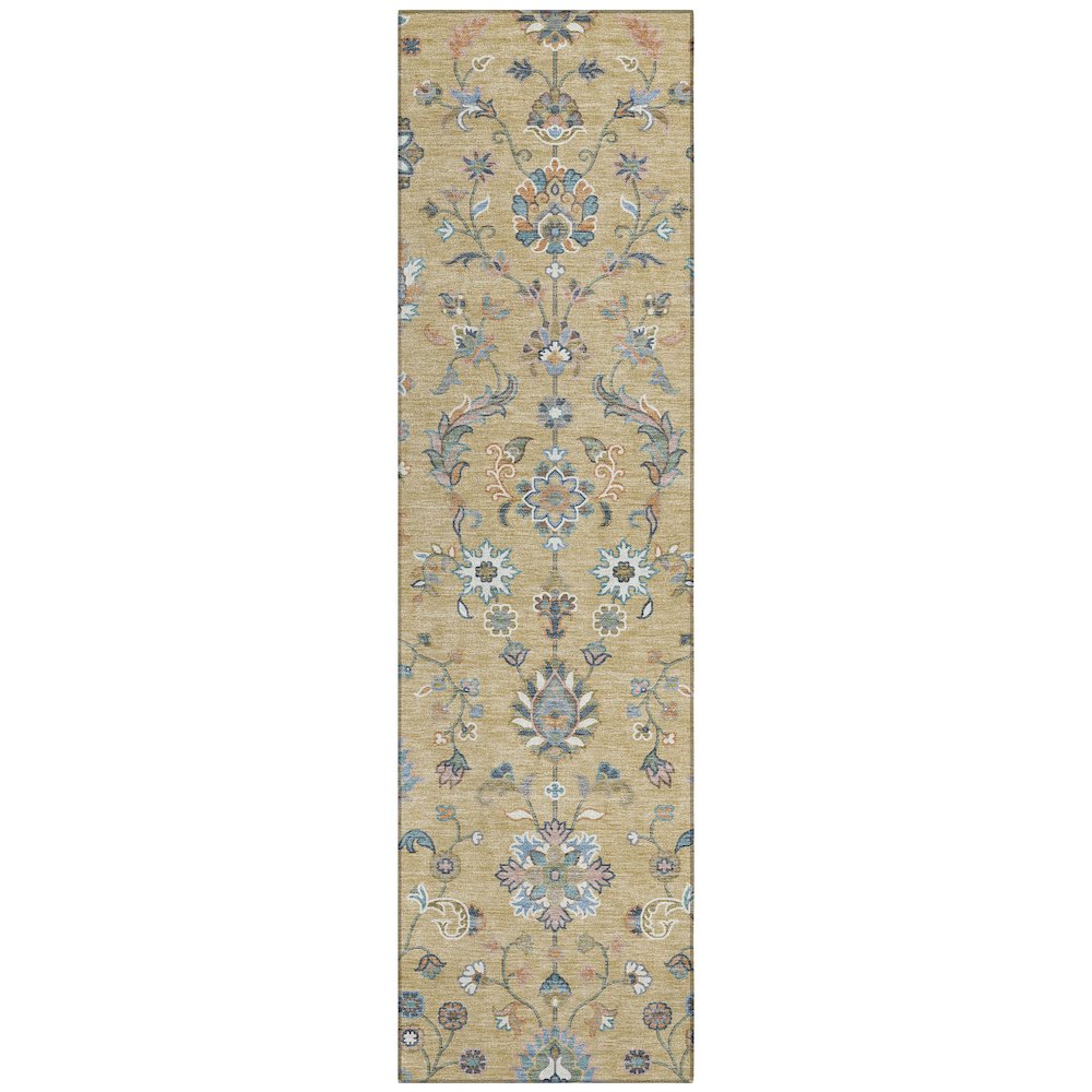 Machine Washable Indoor/Outdoor Chantille ACN2585 Gold 2'3" x 7'6" Runner Rug. Picture 1