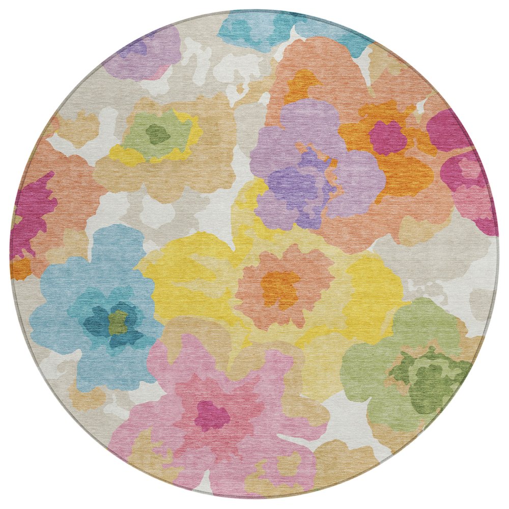 Machine Washable Indoor/Outdoor Chantille ACN2586 Ivory 8' x 8' Round Rug. Picture 1