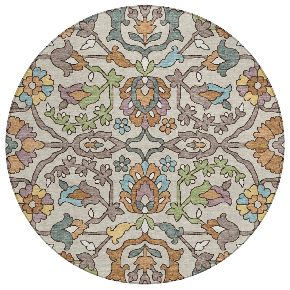 Machine Washable Indoor/Outdoor Chantille ACN2587 Brown 8' x 8' Round Rug. Picture 1
