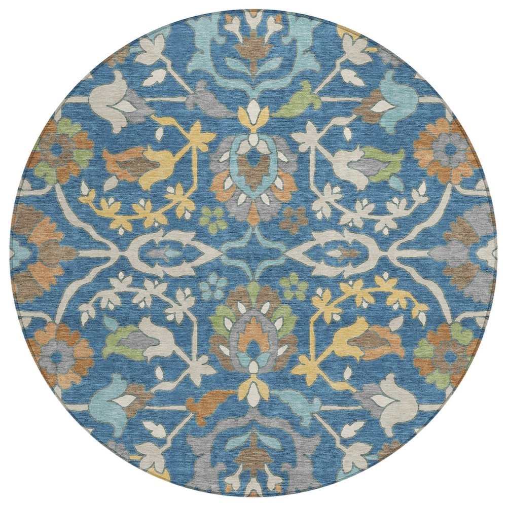 Machine Washable Indoor/Outdoor Chantille ACN2587 Blue 8' x 8' Round Rug. Picture 1