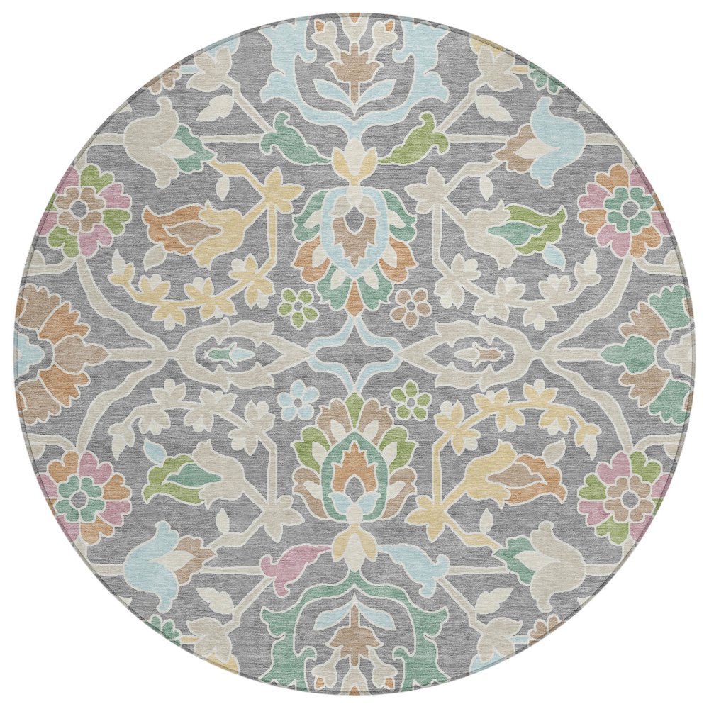 Machine Washable Indoor/Outdoor Chantille ACN2587 Gray 8' x 8' Round Rug. Picture 1