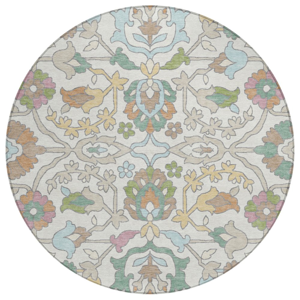 Machine Washable Indoor/Outdoor Chantille ACN2587 Ivory 8' x 8' Round Rug. Picture 1
