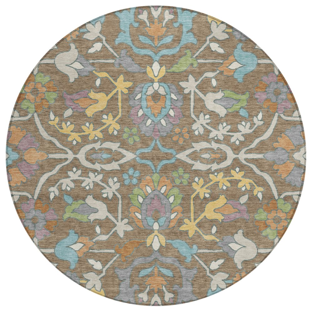 Machine Washable Indoor/Outdoor Chantille ACN2587 Brown 8' x 8' Round Rug. Picture 1