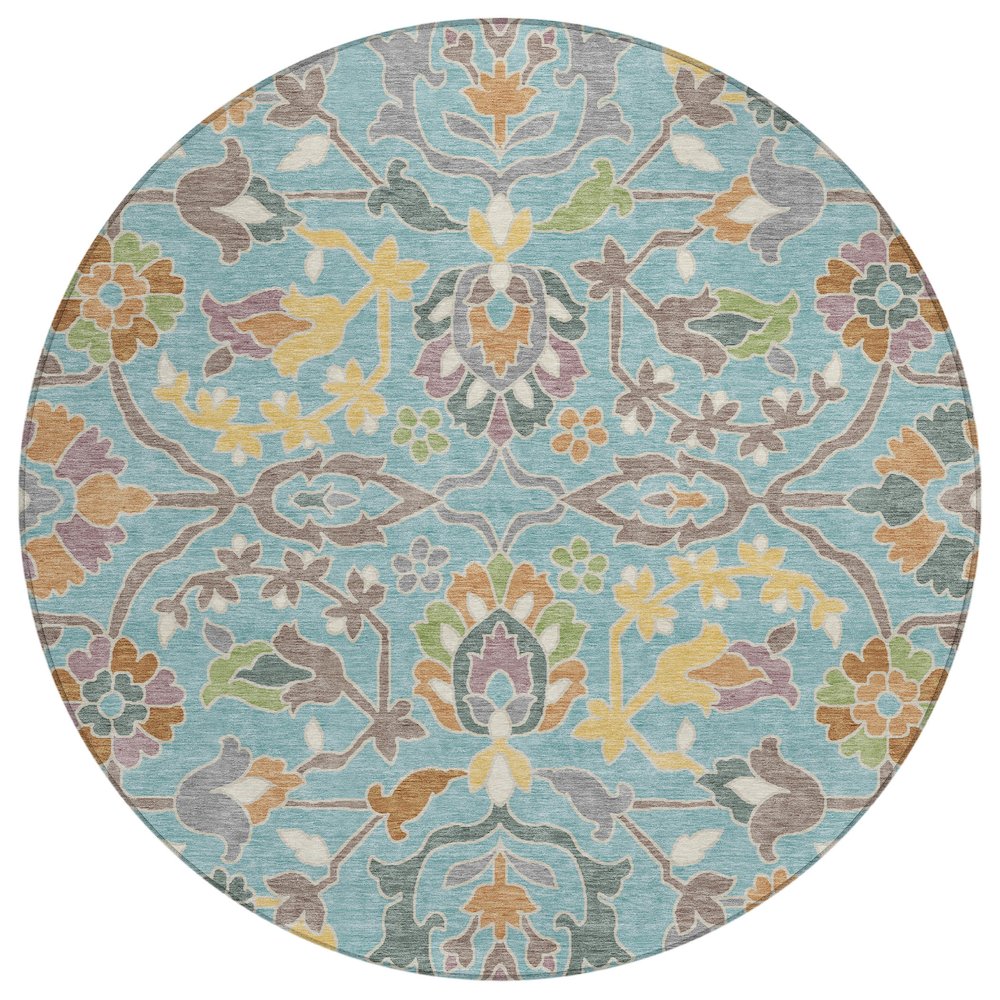 Machine Washable Indoor/Outdoor Chantille ACN2587 Teal 8' x 8' Round Rug. Picture 1