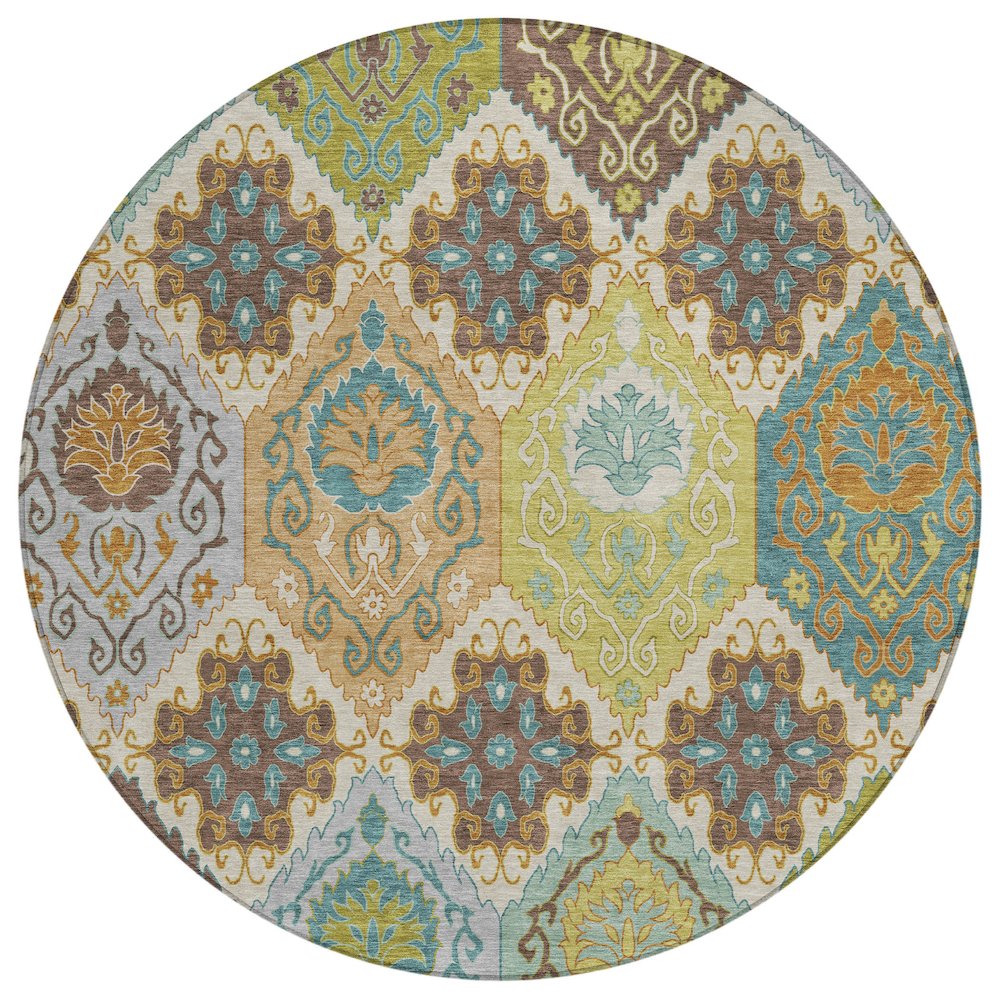 Machine Washable Indoor/Outdoor Chantille ACN2588 Brown 8' x 8' Round Rug. Picture 1