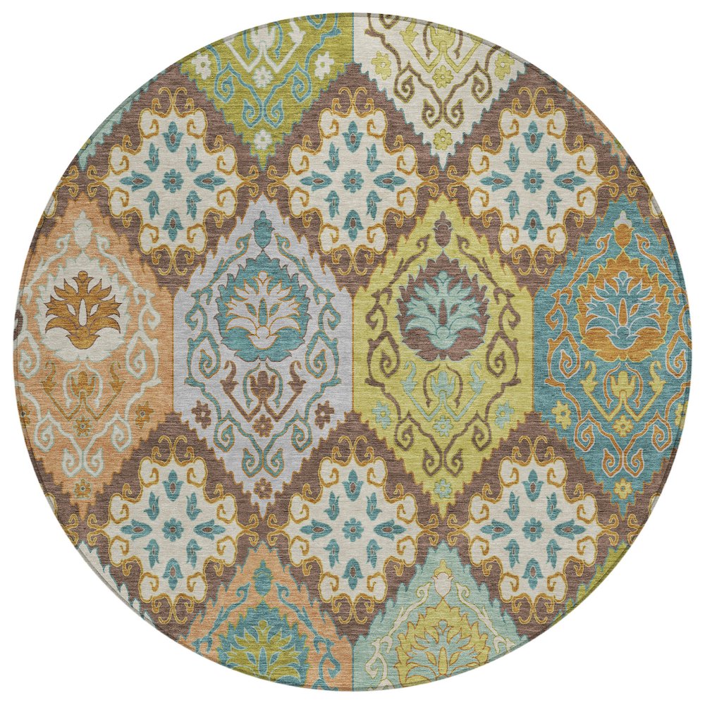 Machine Washable Indoor/Outdoor Chantille ACN2588 Brown 8' x 8' Round Rug. Picture 1