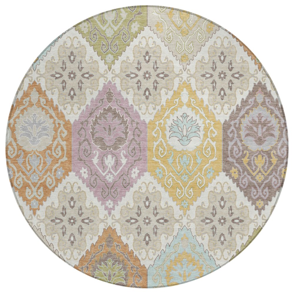 Machine Washable Indoor/Outdoor Chantille ACN2588 Ivory 8' x 8' Round Rug. Picture 1
