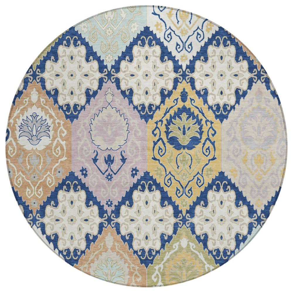 Machine Washable Indoor/Outdoor Chantille ACN2588 Blue 8' x 8' Round Rug. Picture 1