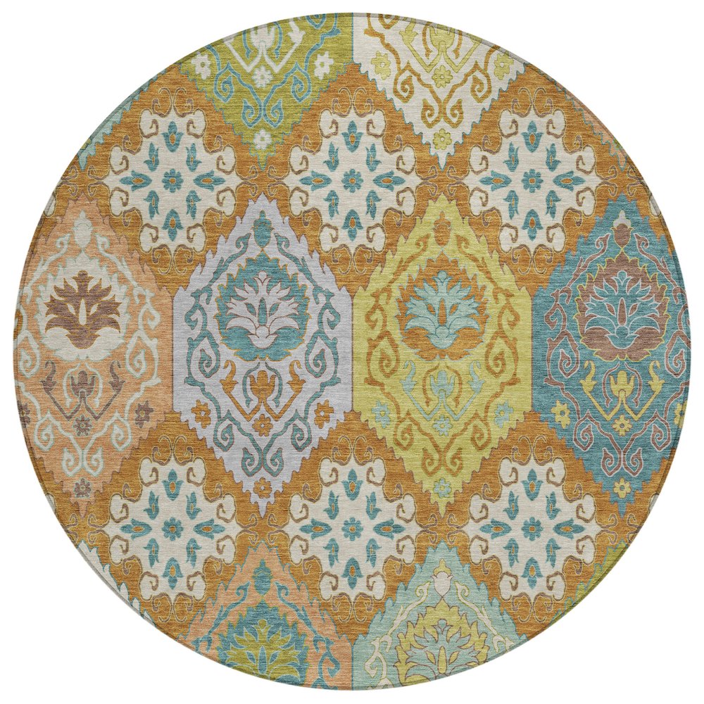 Machine Washable Indoor/Outdoor Chantille ACN2588 Orange 8' x 8' Round Rug. Picture 1