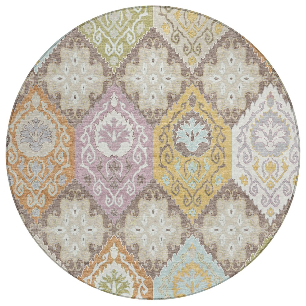 Machine Washable Indoor/Outdoor Chantille ACN2588 Brown 8' x 8' Round Rug. Picture 1