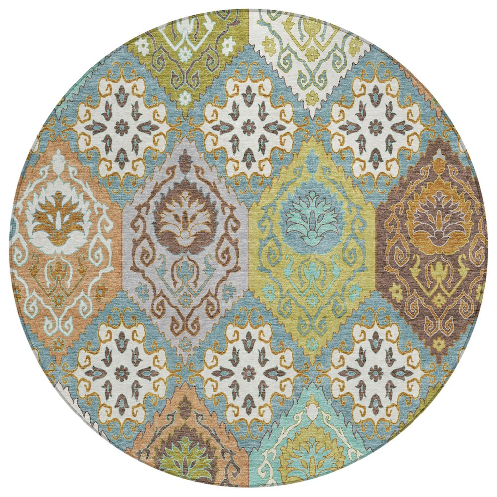 Machine Washable Indoor/Outdoor Chantille ACN2588 Teal 8' x 8' Round Rug. Picture 1