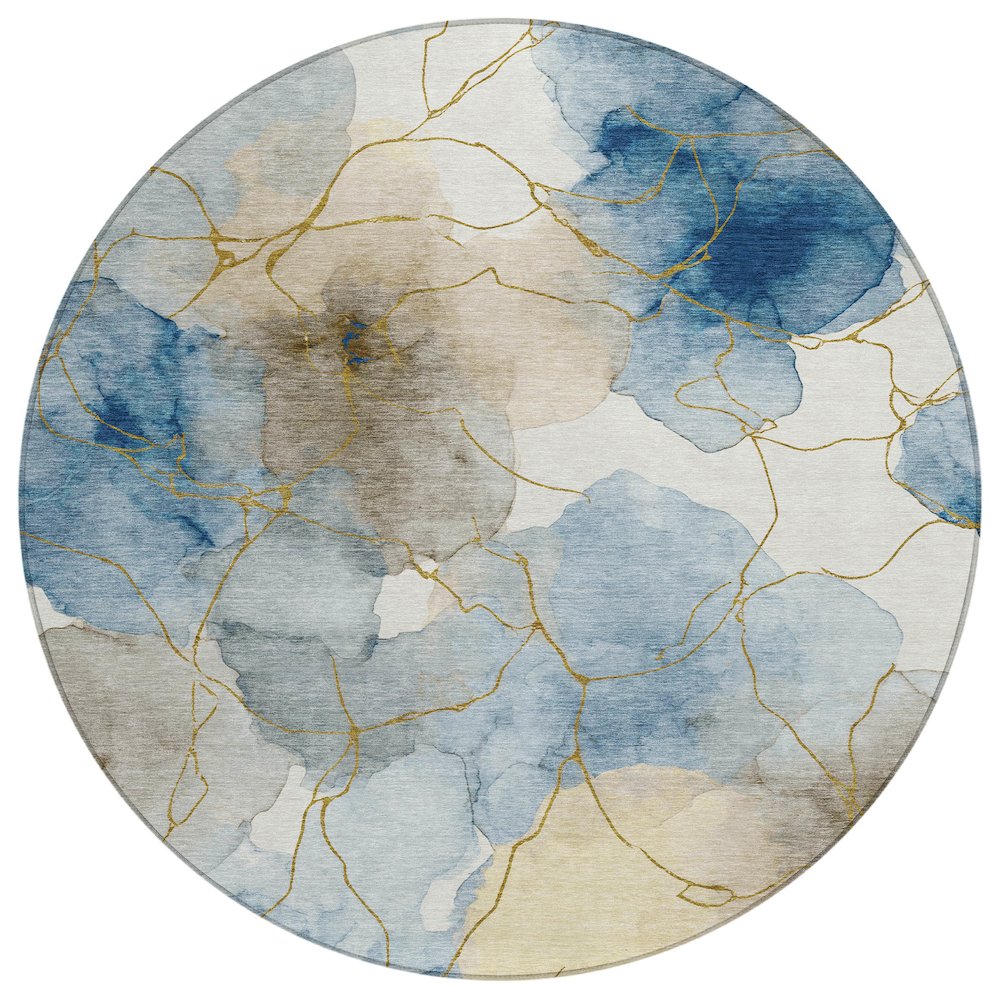 Machine Washable Indoor/Outdoor Chantille ACN2589 Blue 8' x 8' Round Rug. Picture 1