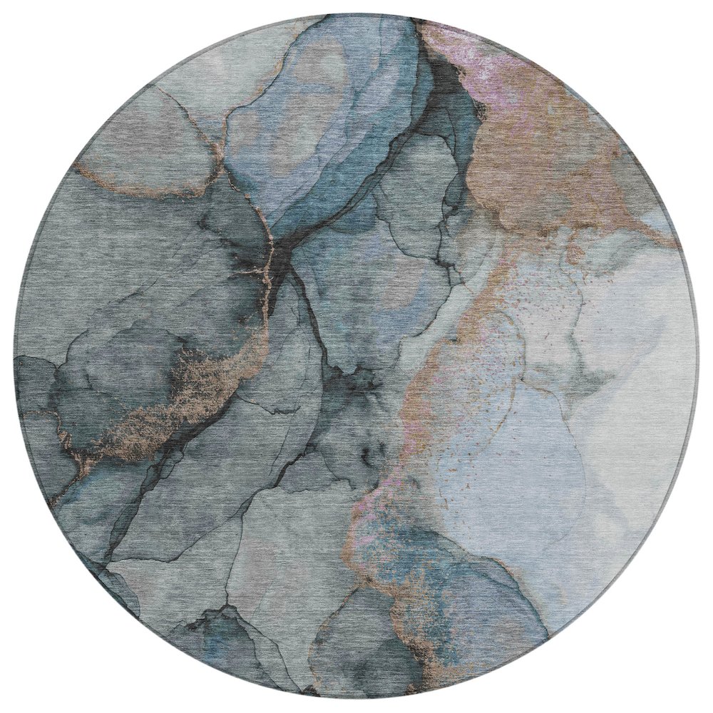 Machine Washable Indoor/Outdoor Chantille ACN2590 Blue 8' x 8' Round Rug. Picture 1