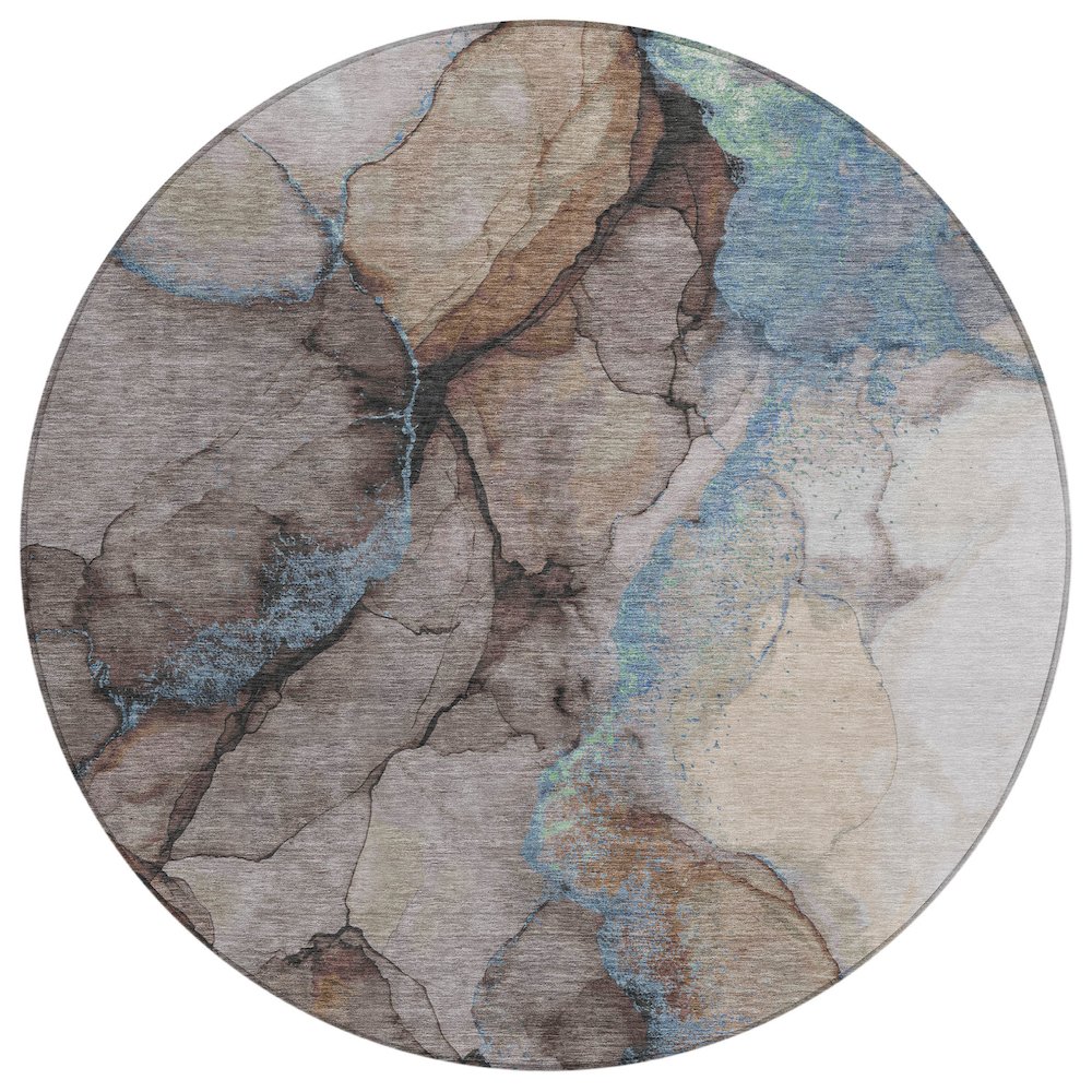 Machine Washable Indoor/Outdoor Chantille ACN2590 Brown 8' x 8' Round Rug. Picture 1