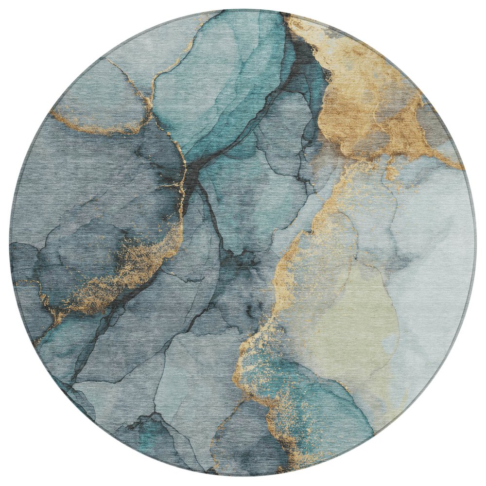 Machine Washable Indoor/Outdoor Chantille ACN2590 Teal 8' x 8' Round Rug. Picture 1