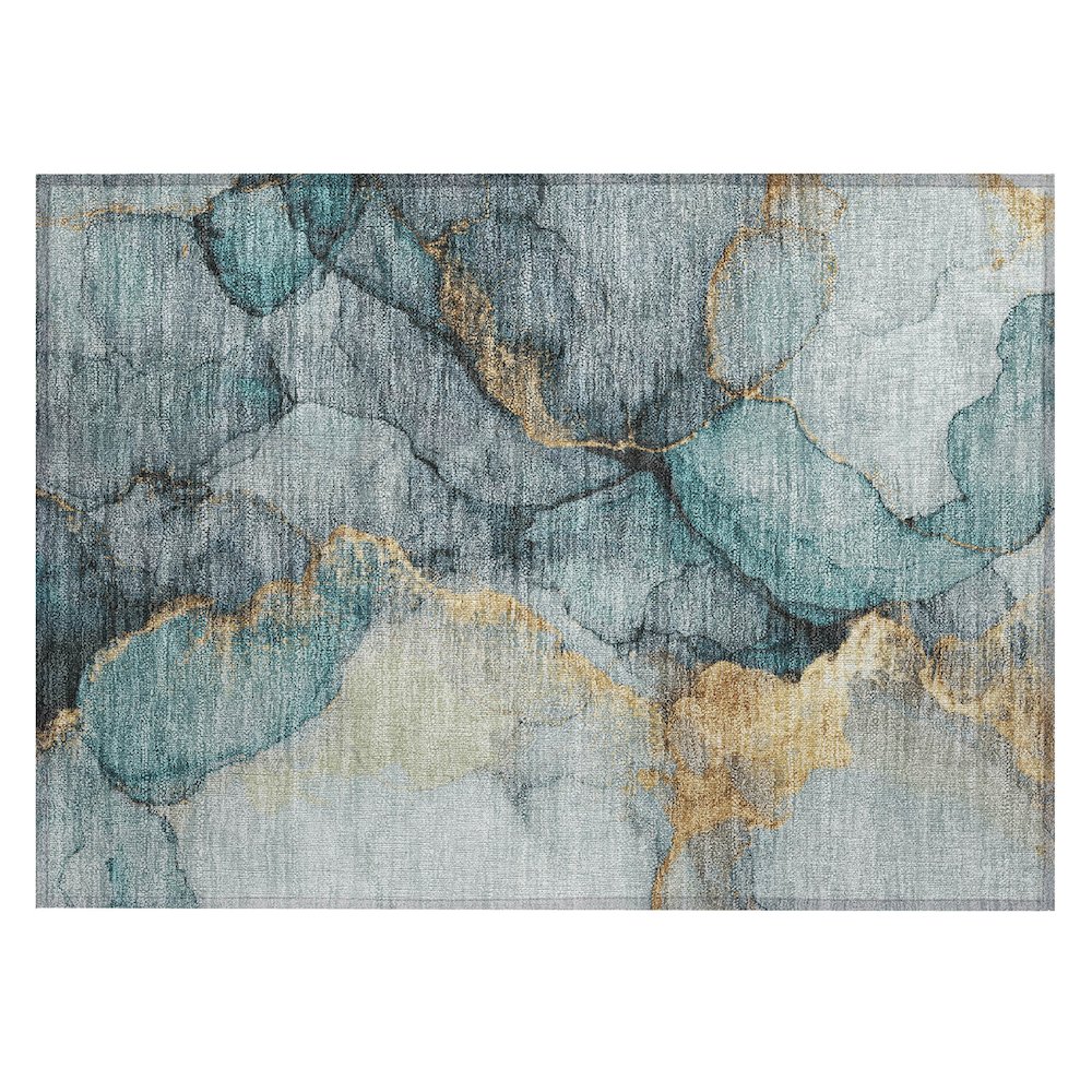 Machine Washable Indoor/Outdoor Chantille ACN2590 Teal 1'8" x 2'6" Rug. Picture 1