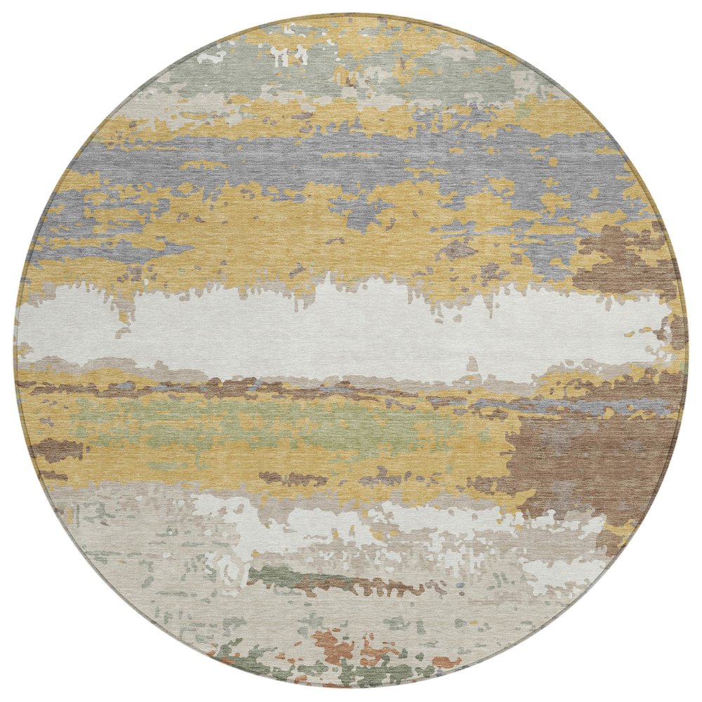 Machine Washable Indoor/Outdoor Chantille ACN2592 Gold 8' x 8' Round Rug. Picture 1