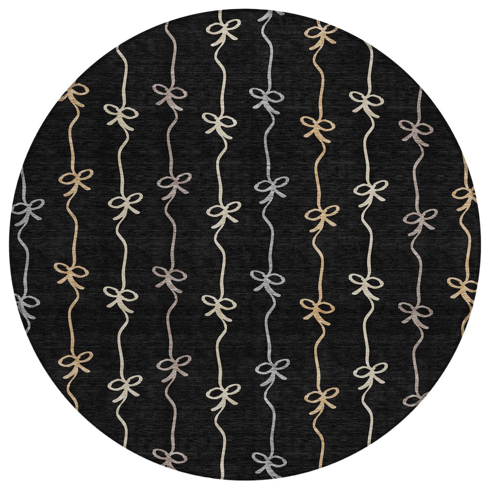 Machine Washable Indoor/Outdoor Chantille ACN2593 Black 8' x 8' Round Rug. Picture 1