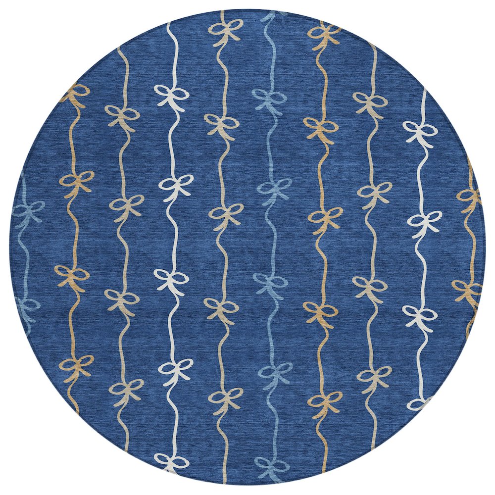 Machine Washable Indoor/Outdoor Chantille ACN2593 Blue 8' x 8' Round Rug. Picture 1