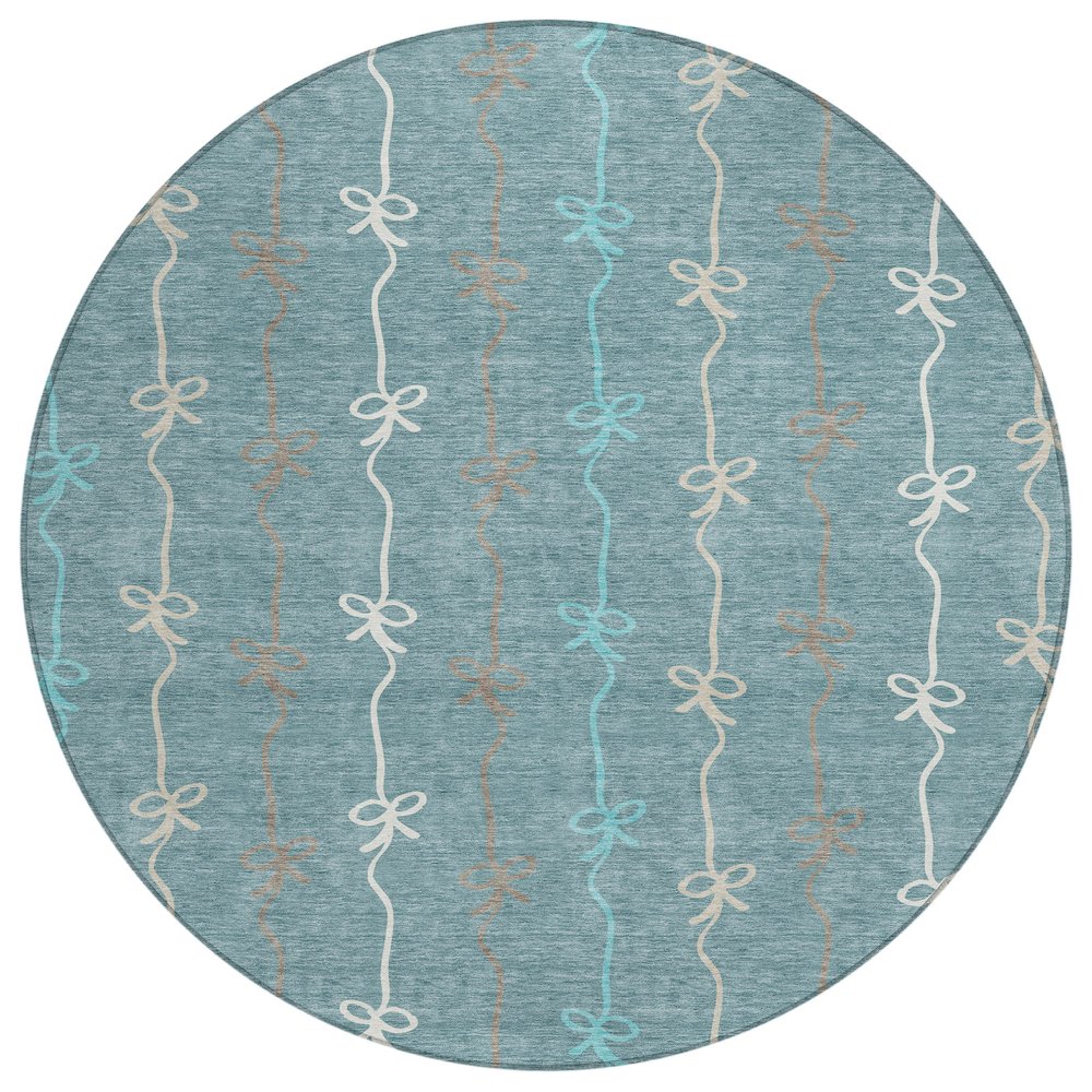 Machine Washable Indoor/Outdoor Chantille ACN2593 Teal 8' x 8' Round Rug. Picture 1