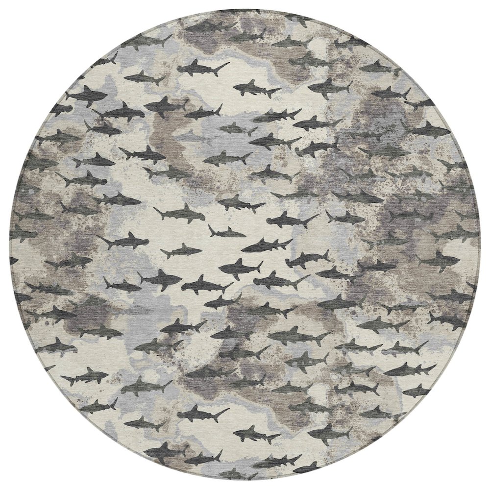 Machine Washable Indoor/Outdoor Chantille ACN2594 Brown 8' x 8' Round Rug. Picture 1