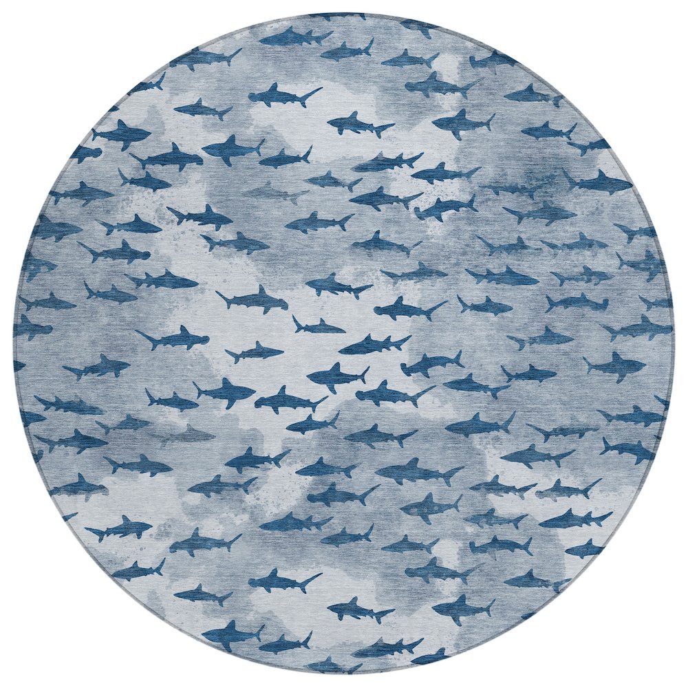 Machine Washable Indoor/Outdoor Chantille ACN2594 Blue 8' x 8' Round Rug. Picture 1