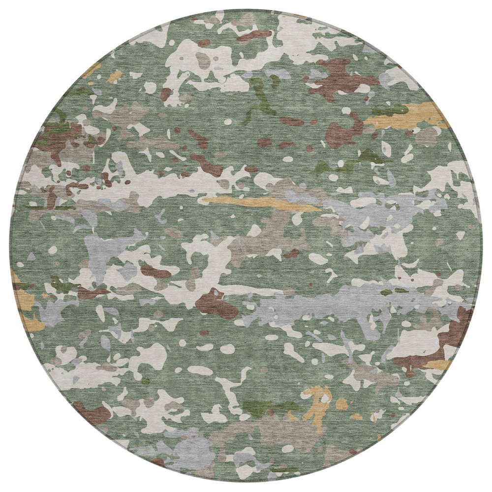 Machine Washable Indoor/Outdoor Chantille ACN2595 Green 8' x 8' Round Rug. Picture 1