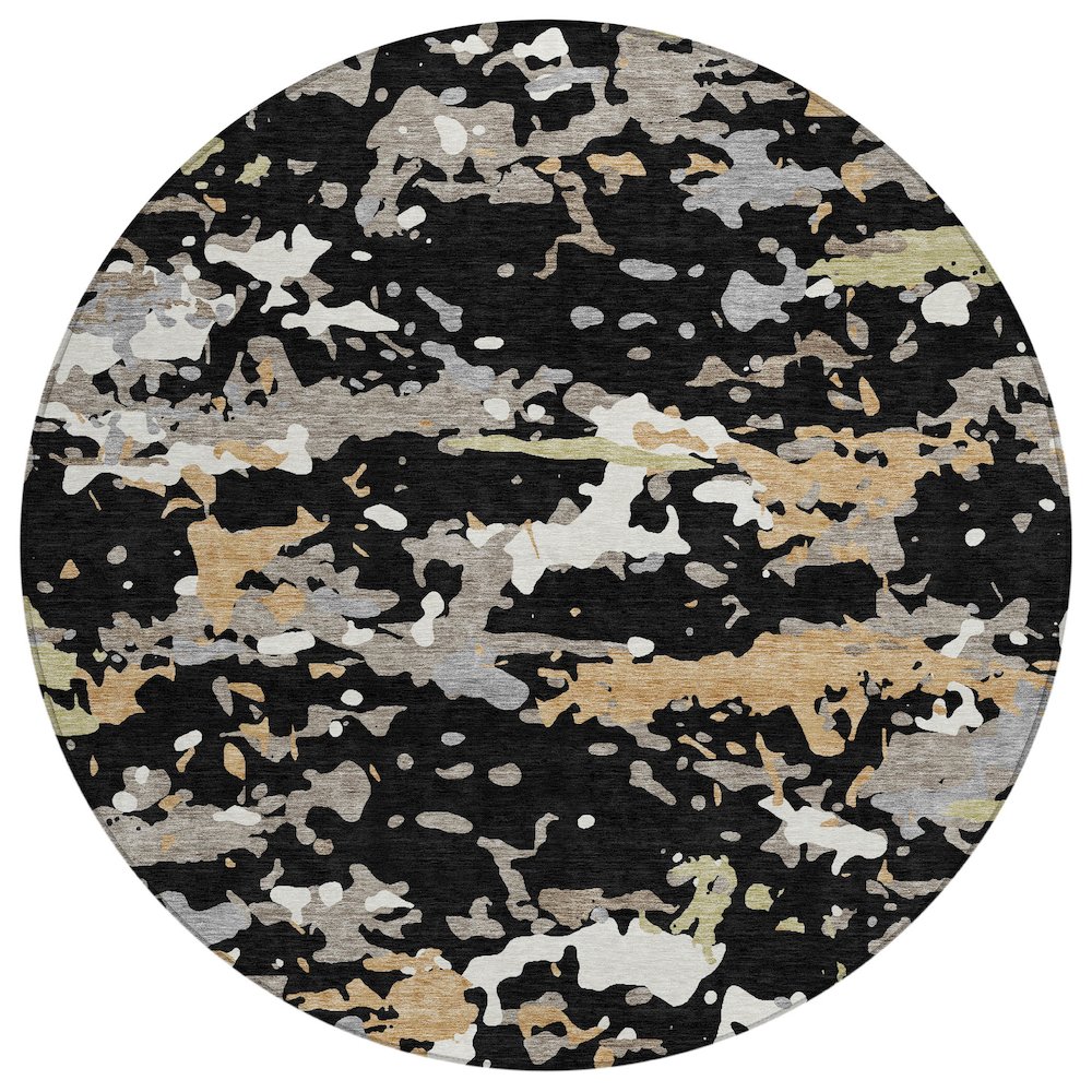 Machine Washable Indoor/Outdoor Chantille ACN2595 Black 8' x 8' Round Rug. Picture 1