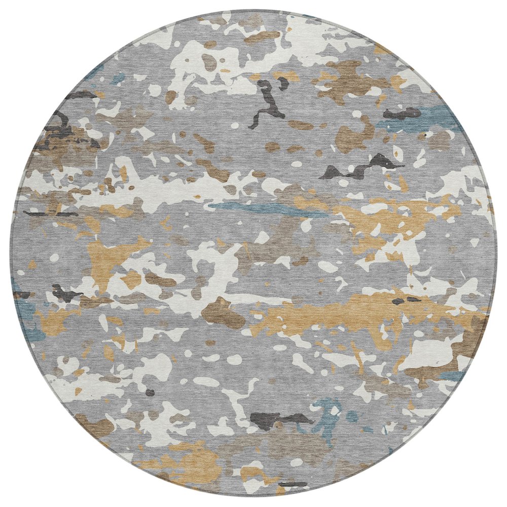 Machine Washable Indoor/Outdoor Chantille ACN2595 Gray 8' x 8' Round Rug. Picture 1