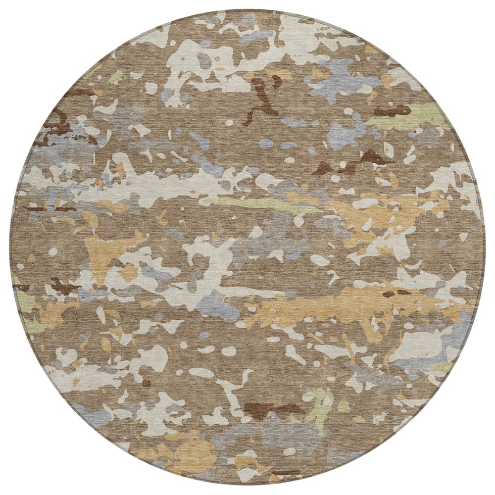 Machine Washable Indoor/Outdoor Chantille ACN2595 Brown 8' x 8' Round Rug. Picture 1
