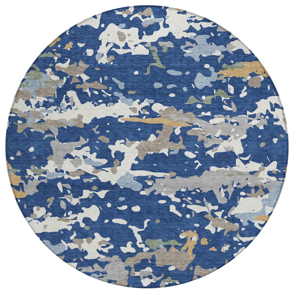 Machine Washable Indoor/Outdoor Chantille ACN2595 Blue 8' x 8' Round Rug. Picture 1