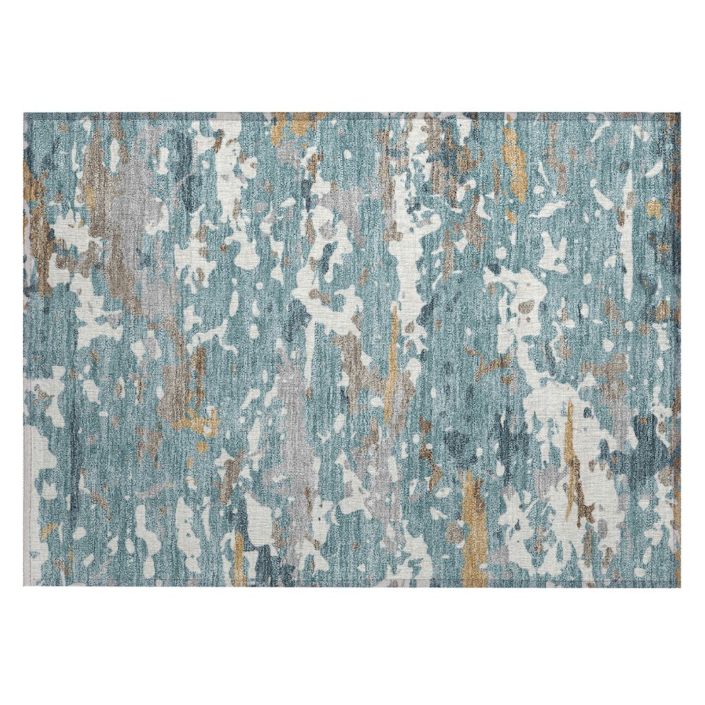 Machine Washable Indoor/Outdoor Chantille ACN2595 Teal 1'8" x 2'6" Rug. Picture 1