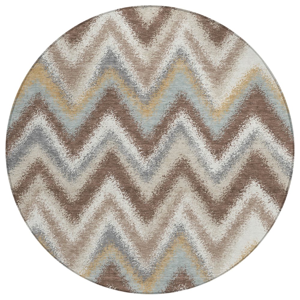 Machine Washable Indoor/Outdoor Chantille ACN2596 Brown 8' x 8' Round Rug. Picture 1